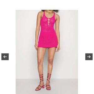cult gaia Bright Pink Crocheted Swim Cover Dress